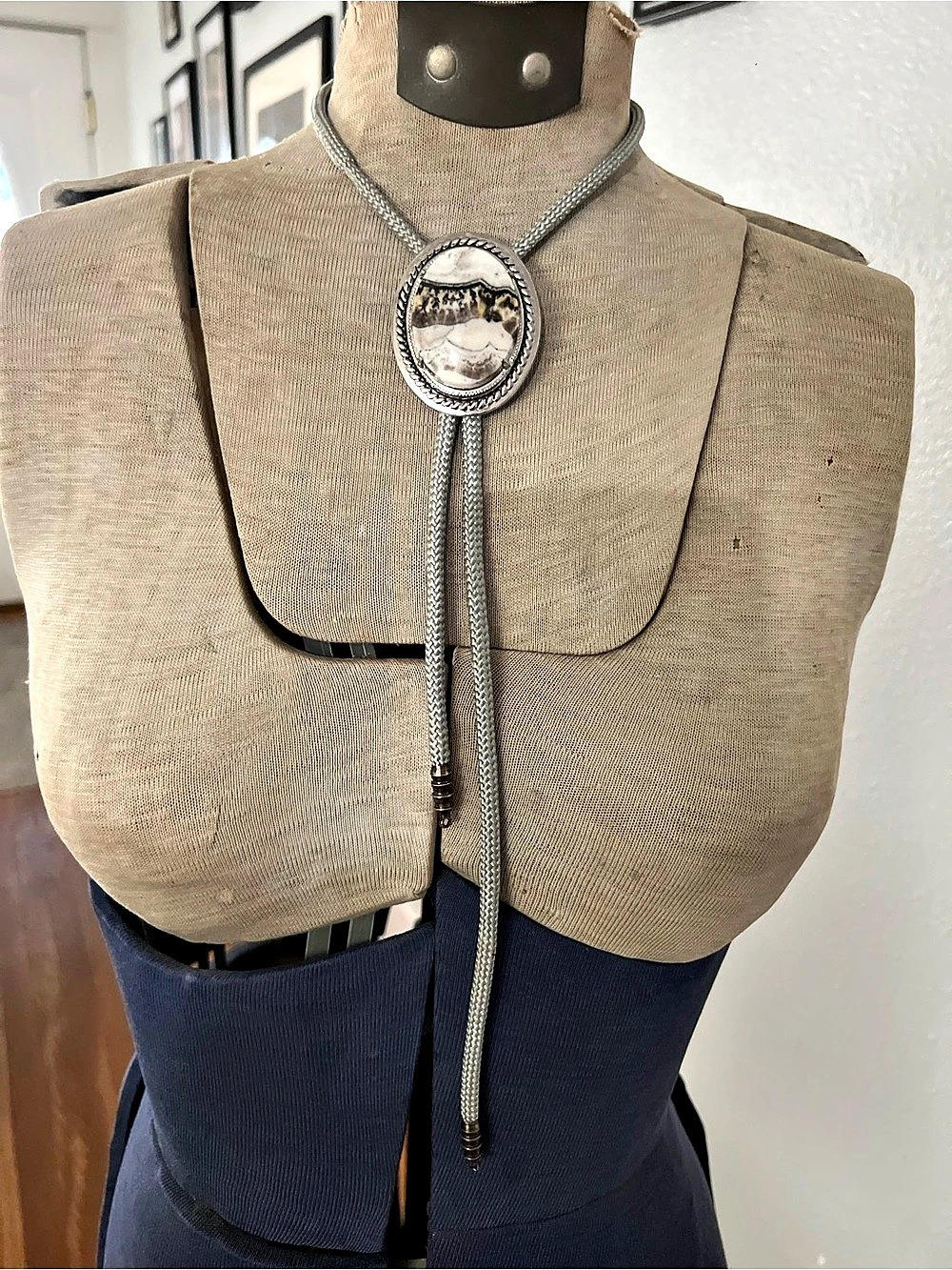 Bolo Tie Necklace with Cabachon stone